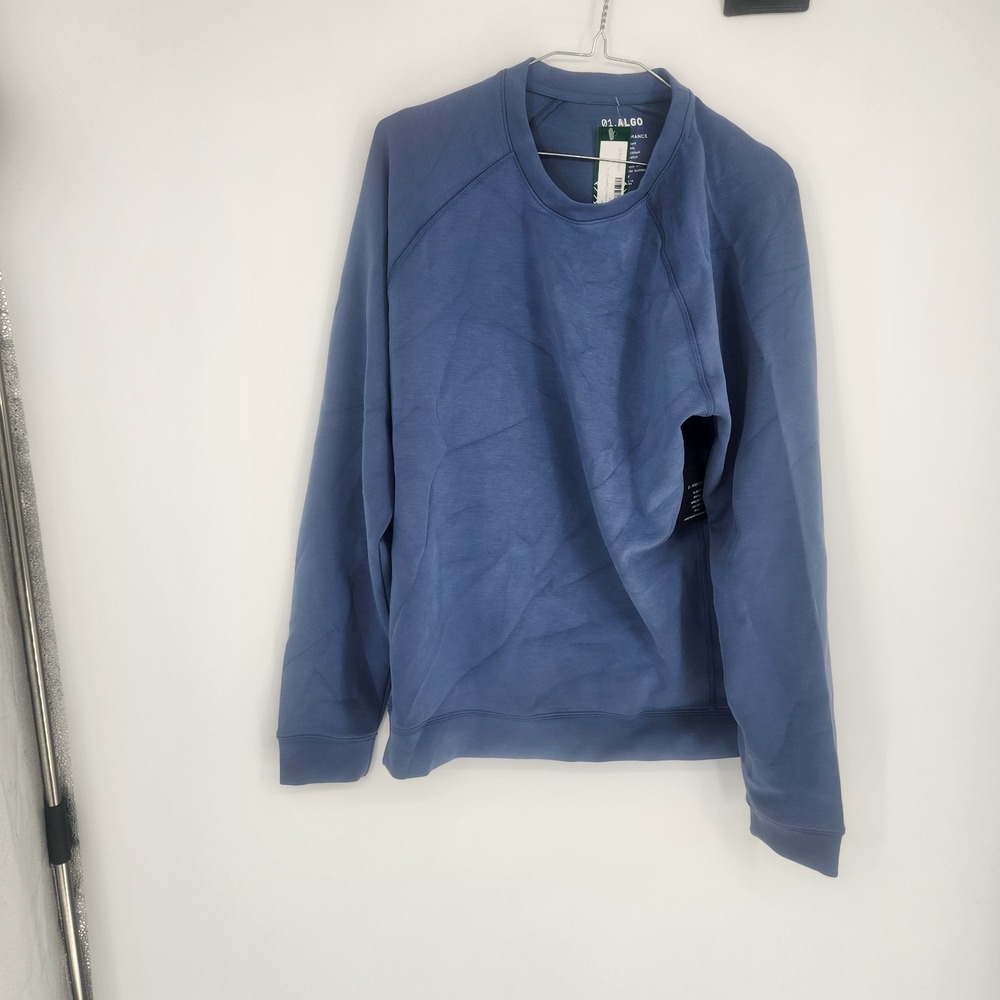 01.Algo Men Navy Medium Performaluxe Raglan Crewneck Sweater NWT MGA13012